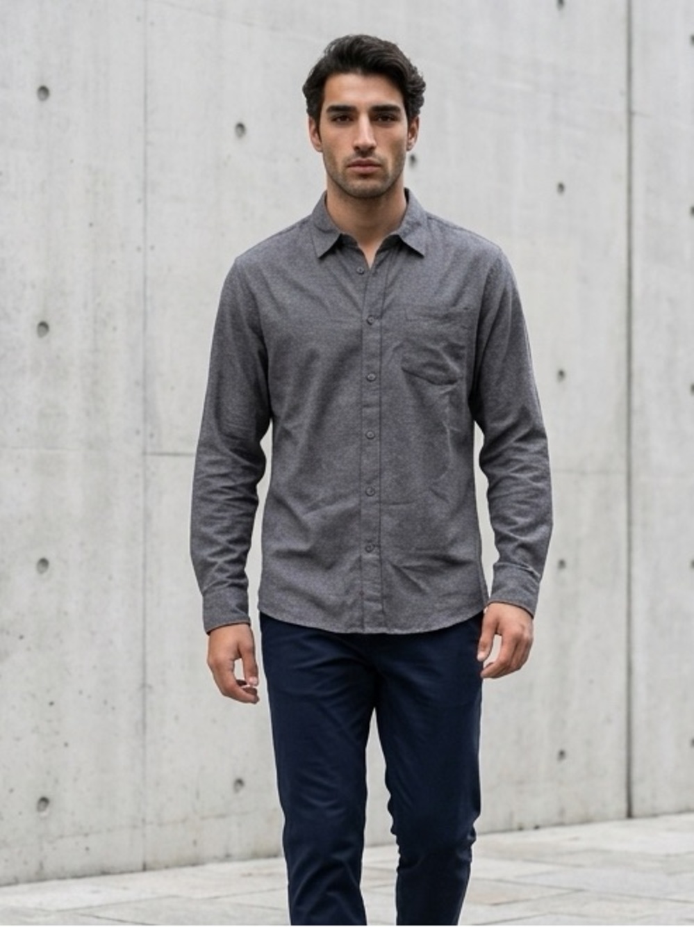 MBX Premium Goods Mens Shirt Large Blue Long Sleeve Button-Up Chambrayish